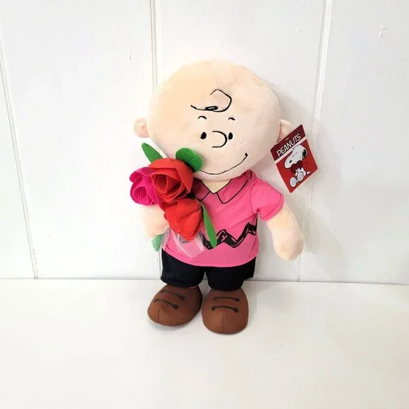 Peanuts Charlie Brown Plush Holding Red Roses 20" - Picture 6 of 6